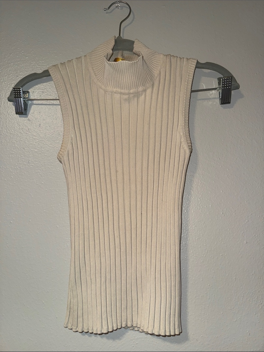 Sleeveless Ribbed Turtleneck Tank Top vintage Y2K - Cream